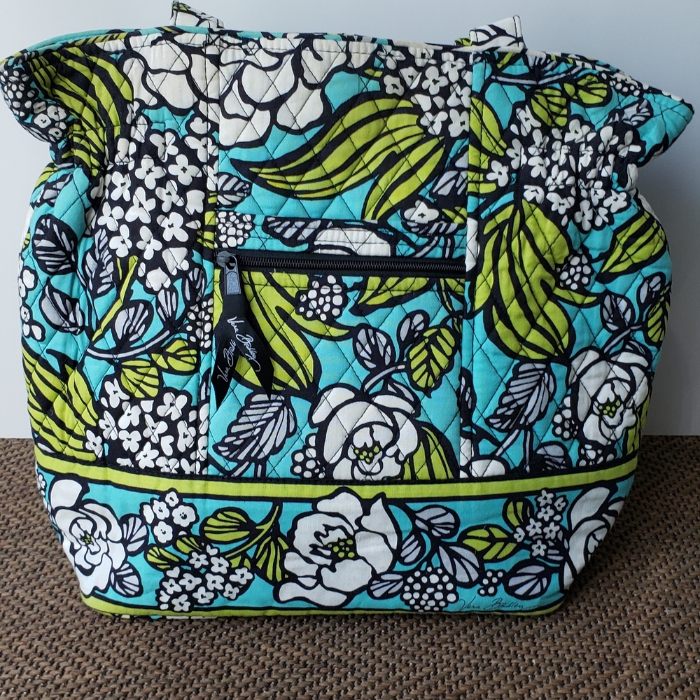 Vera Bradley Floral Quilted Tote - Aqua and Lime
